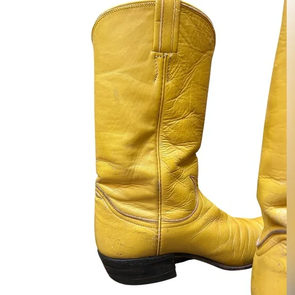 Tony Lama Vintage Yellow Western Boots with Black Toe Caps - Picture 7 of 15